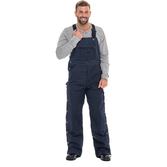 SKYLINEWEARS Men's Quilt Lined Zip To Thigh High Bib Overalls Loose Fit Insulate Pants NAVY 36-30