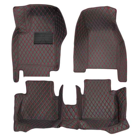 Leadwolf Car floor mats for BMW for X6 E71 2007-2014 Leather Full Coverage All Weather waterproof Protection Non-Slip Floor Carpet Black and Red 3pcs