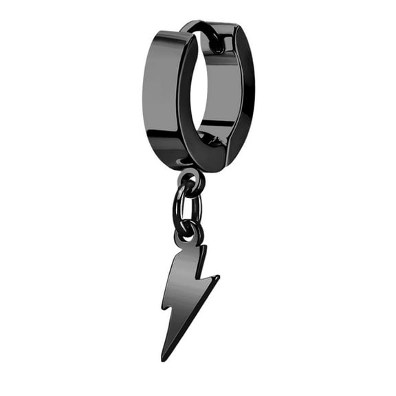 iJewelry2 Dangling Lightning Bolt Thunder Black-tone Stainless Steel  Huggie Hoop Helix Earring