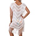 thumbnail image 6 of Biezeib Women Beach Cover Up Solid Color Tassel Cutout See-Through Summer Swimsuit Coverup Crochet Bathing Suit Cover Ups Dresses, 6 of 6