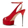 thumbnail image 4 of FSJ Women Elegant Stiletto Platform High Heel Peep Open Toe Pumps Crisscross Ankle Buckle Strap Sandals Wedding Dressy Shoes Size 13 Red, 4 of 4