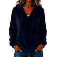 thumbnail image 3 of Aboser Womens Retro Velour Hoodies Dressy Casual Long Sleeve Pullover Tops Comfy Soft Velvet Sweatshirt Fall V Neck Hoodie with Pocket, 3 of 6