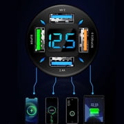 Car Battery Voltage Monitor with Real-time LED Display and 4 USB Fast Charging Ports