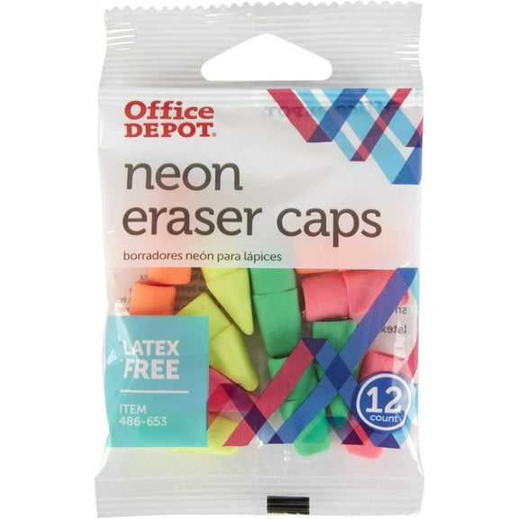 Office Depot® Brand Neon Eraser Caps, Assorted Colors, Pack Of 12