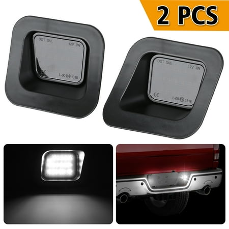 EEEkit LED License Plate Light Lamp Lens Black Housing White Bulbs Compatible with 2003-2018 Dodge Ram 1500 2500 3500 Pickup Truck Rear Step Bumper Aftermarket Repalcement, Pack of
