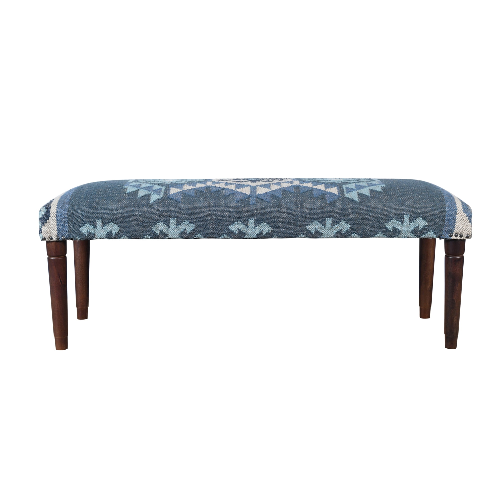 LR Home Rhonelle 47" Blue/Ivory Kilim Jute Upholstered Accent Bench