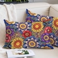 thumbnail image 2 of Boho Blue Flower Throw Pillow Covers, Spring Bohemia Chic Red Yellow Floral Soft Breathable Pillow Cases with Invisible Zipper for Sleeping, Small Pillowcases for Couch Bed Sofa Chair 16x24 Inches, 2 of 9