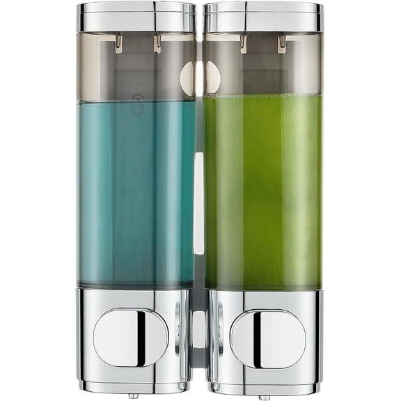 Shampoo Dispensers for Shower Wall Mounted, Dispenser 2 Chamber No Drill and Conditioner Body Wash Bathroom,Large Capacity,Chrome
