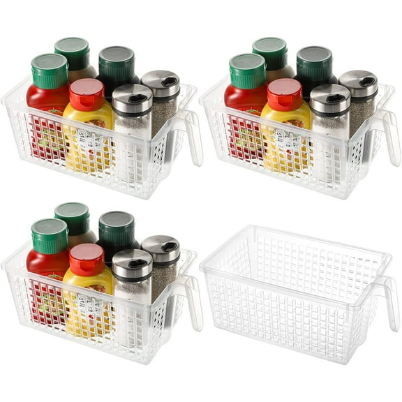 IEMIEBSHA 4 Pack Plastic Storage Bins with Handle, BPA-Free Kitchen Pantry Cabinet Refrigerator Food Storage Organizer for Snacks, Food, Produce, Pasta