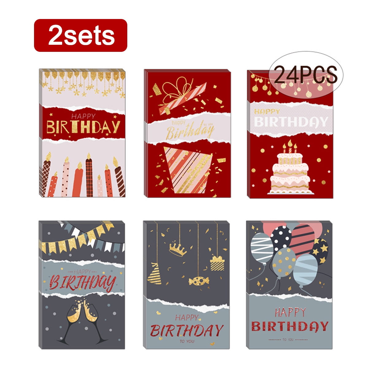 Happy Birthday Cards Assortment - Bday Cards in Bulk - 5x7 Assorted 48 Pack Unique Designs with Envelopes - Birthday Card for Men Women Kids - Sprinkles