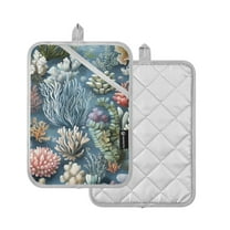 Yayeee Pot Holders Kitchen Heat Resistant with Pocket 7"x9.8" Cotton Oven Cooking Hot Pads, Sea Plants Pattern