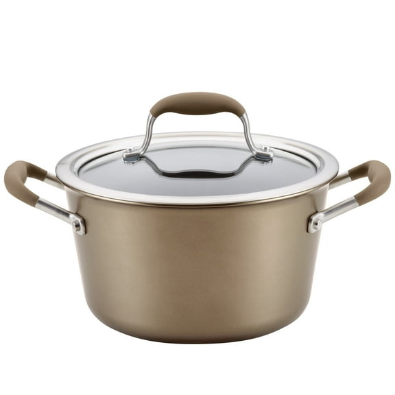 Anolon Advanced Home 4.5 Quart Nonstick Saucepot with Tempered Glass Lid, Bronze