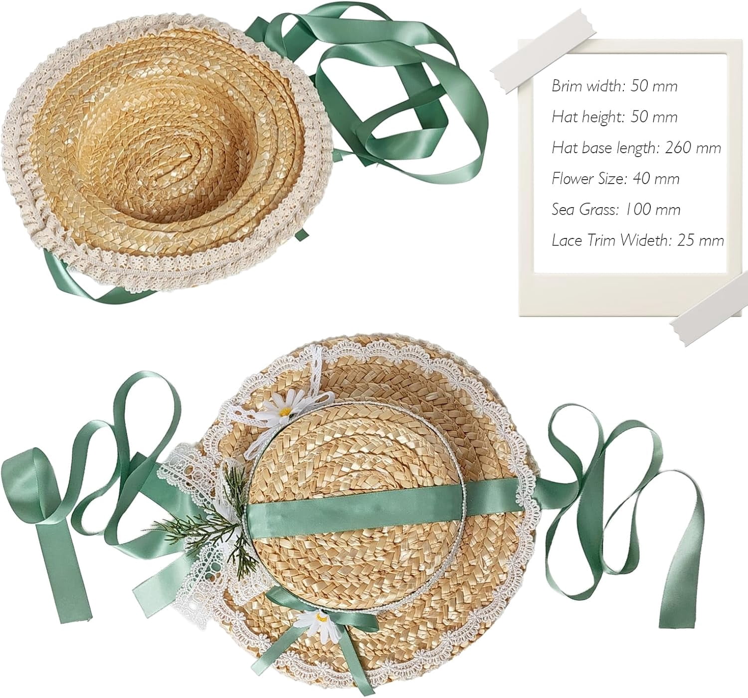 Kukuzhu Girls Women Victorian Tea Party Sun Hat, Lolita Lace Ribbons Straw Flat Hat Wide Brim Flower Bonnet Cap