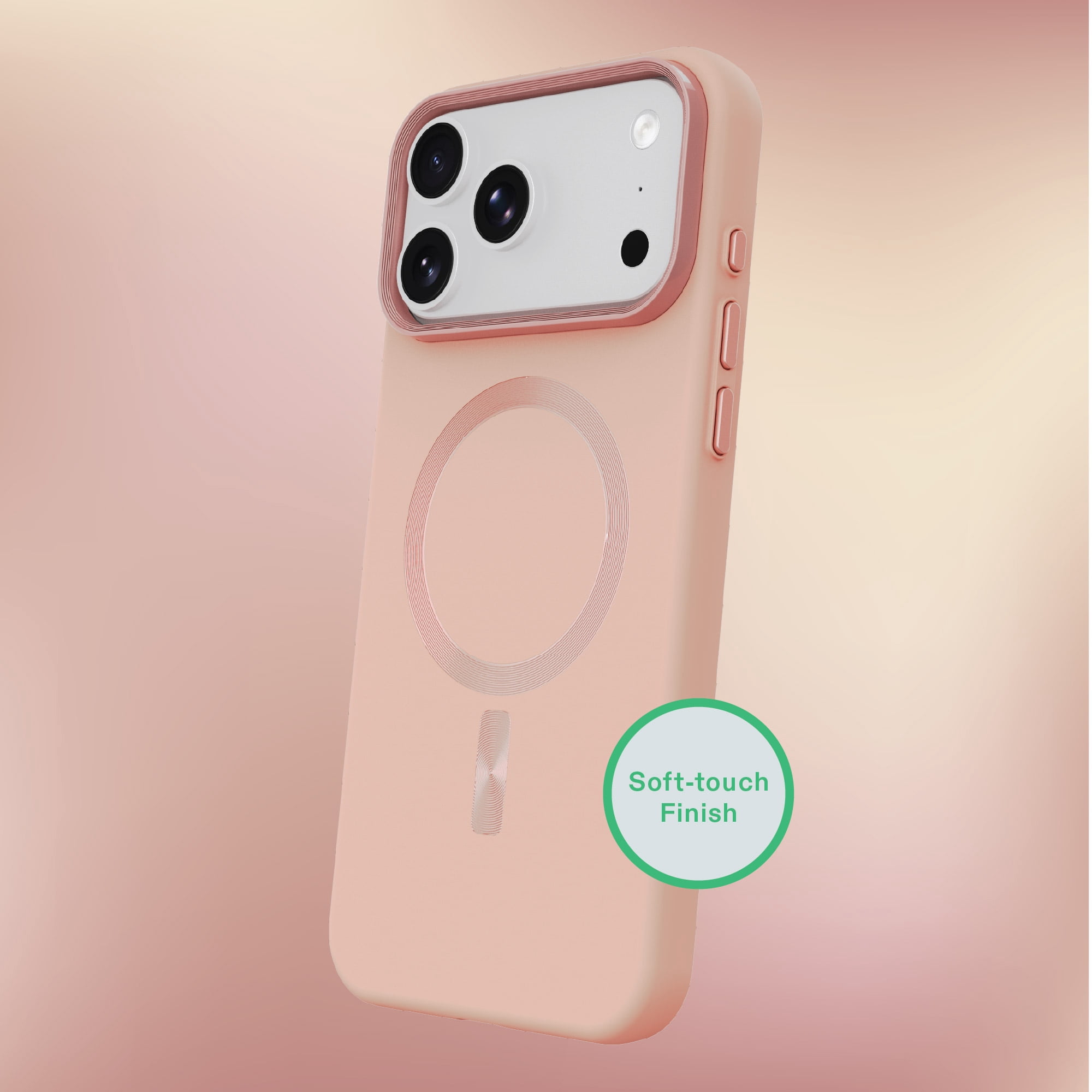 onn Soft Touch Phone Case for iPhone 18 Pro / 17 Pro, MagSafe Compatible - Blush Pink