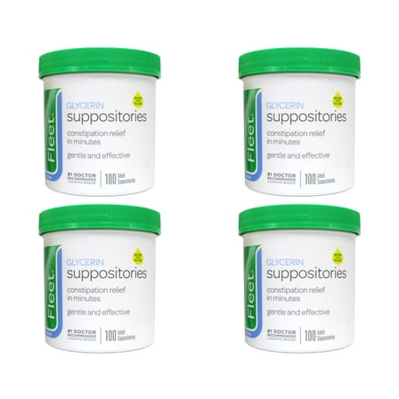 4 Pack Fleet - Glycerin Suppositories, Laxative, Adult Jar, 100 Each