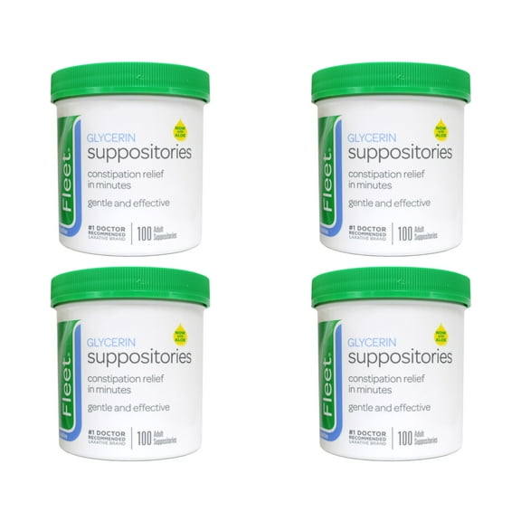 4 Pack Fleet - Glycerin Suppositories, Laxative, Adult Jar, 100 Each