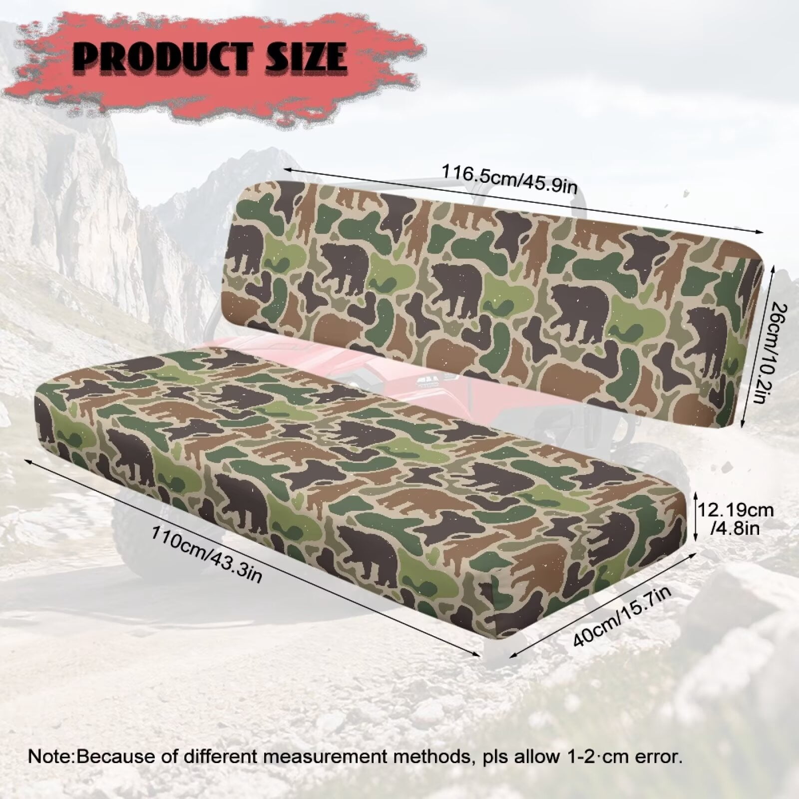 XYZCANDO Bear Seat Cover for UTV Set of 2 Camo UTV Bench Seats Cover Set Compatible with Kawasaki Mule 3000 3010 Breathable Replacement Bench Seat Covers Full Protection