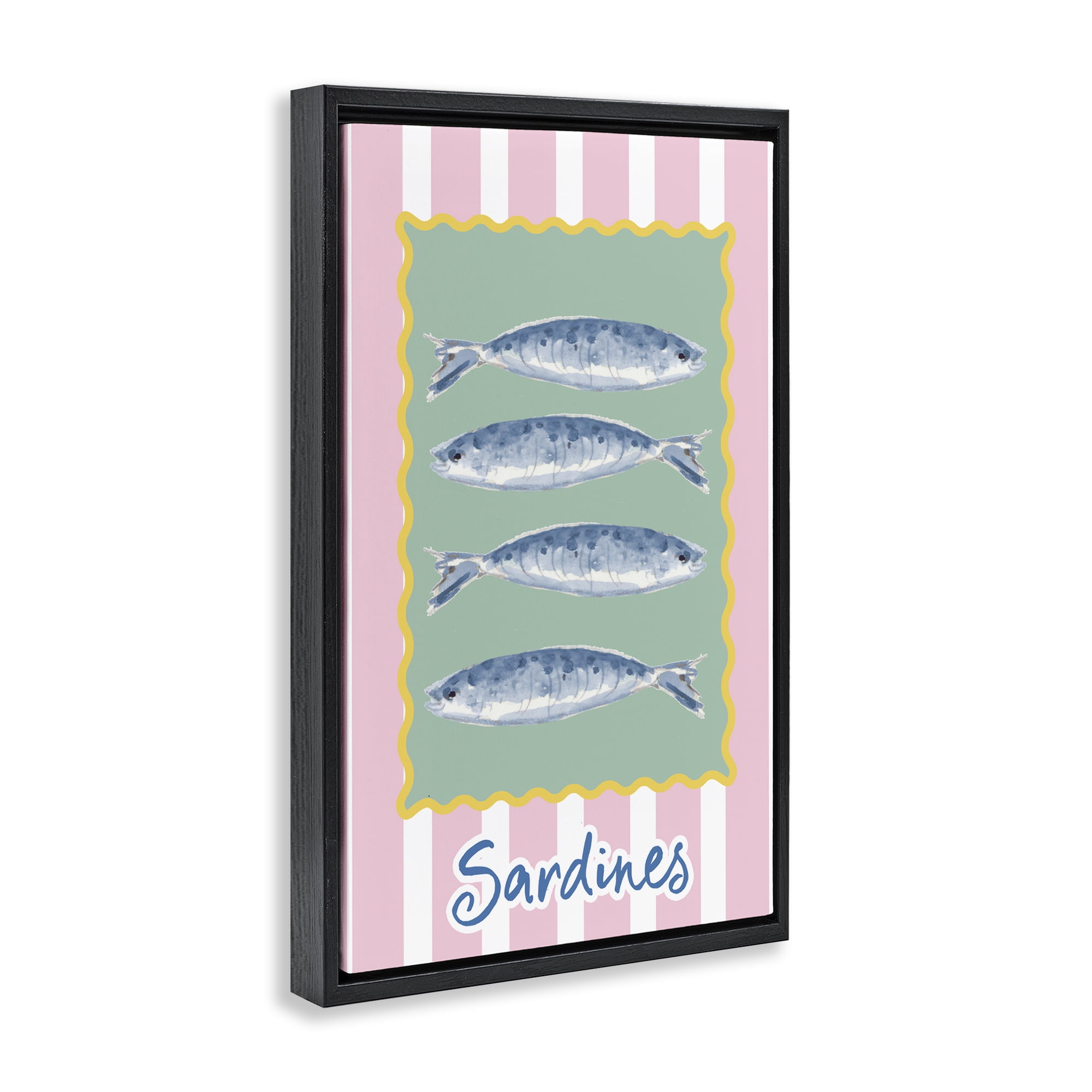 Stupell Industries Pastel Striped Sardines Black Framed Floater Canvas Wall Art, design by Patricia Pinto