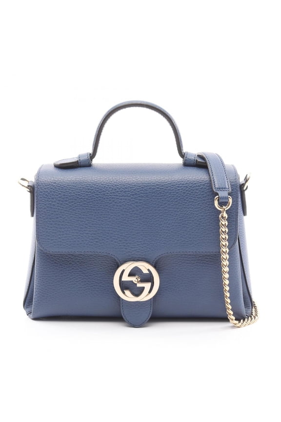 Pre-Owned Gucci Interlocking G Handbag, Leather, Women's, Blue, 510302 (Good)