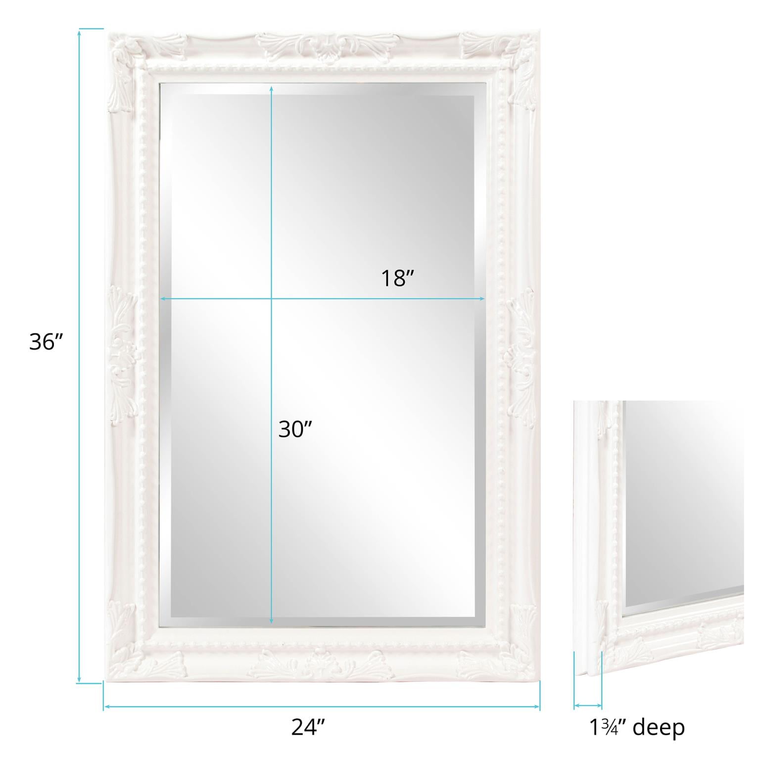 Tyler Dillon Glossy White Rectangular Beaded Texture Wood Framed Wall Mirror - 36"H x 24"W