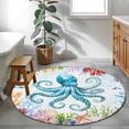 thumbnail image 4 of Octopus Coastal Round Area Rug 4 FT, Non Slip Indoor Outdoor Rug, Blue Nautical Summer Beach Ocean Washable Soft Circular Carpet Non-Shedding Floor Mat for Coffee Table Nursery Foyer Balcony, 4 of 8