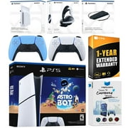 Sony PlayStation 5 Astro Bot Slim Digital Bundle with Disc Drive, Pulse Elite Headset, Extra Controller, Vertical Stand, MightySkins Voucher and 1 Year Extended Warranty - Starlight Blue