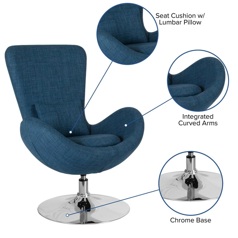 Merrick Lane High-Back Egg Chair, Blue Faux Leather, 30