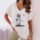 thumbnail image 2 of Camiseta de Manga Corta con Cuello en V con Impresión de Girasol, Algodón Casual Y Top de Cáñamo, 2 of 4