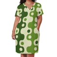 thumbnail image 3 of Retro mediados de siglo moderno abstracto patrón de edad espacial 760 aguae verde vestido suelto con bolsillo ropa femenina, 3 of 7