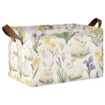 Yayeee Foldable Storage Basket for Shelves with Handles Waterproof Cloth Bins, Floral Rabbit