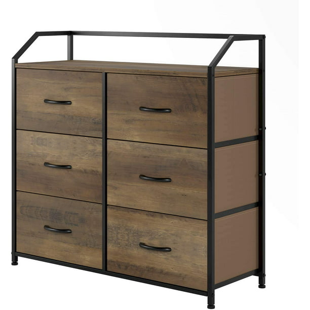 Homfa 6 Fabric Drawers Dresser, Lightweight Storage Cabinet with Handles, Easy to Assemble, Rustic Brown Finish