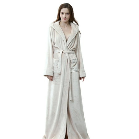 

Mens Hooded Soft Plush Robes Womens Long Full Length Fleece Bathrobe Durable Hotel Spa Robe
