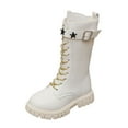 thumbnail image 5 of lnmuld Kids Boots Stylish Korean Girls Ankle Boots Featuring Star Belt Buckle and Gold Laces for Party Events Daily Outfits Size:6-7 Years, 5 of 7
