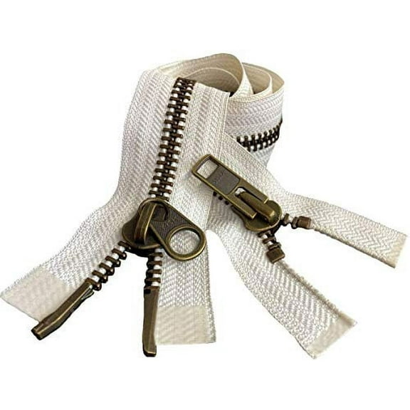 YKK #10 Extra Heavy Duty Antique Brass Off-White Parka"2-Way" Dual Separating Jacket Zipper - Choose Your Length - Color: Off-White #841 - Made in The United States (1 Zipper per Pack) (10" Inches)
