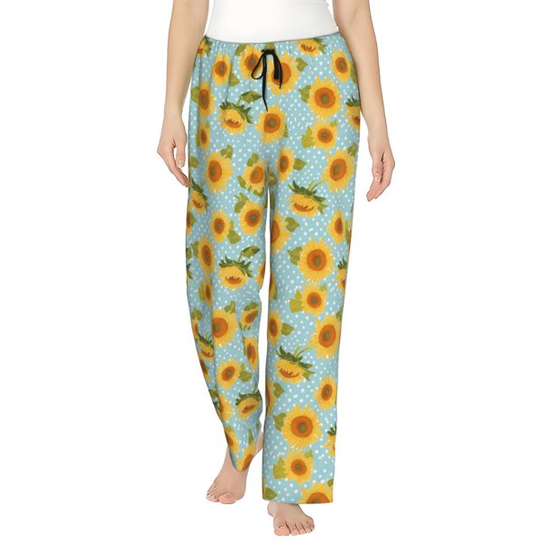 Balery White Polka Dot Sunflower A Pantalones de pijama para mujer, pijamas ultraligeros, pantalones de estar por casa-Medium