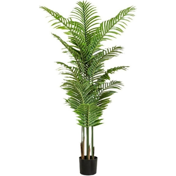 Artificial Areca Palm Plant 5.9 Feet Fake Palm Tree with 15 Leaves Faux Yellow Palm in Pot for Indoor Outdoor House Home Office
