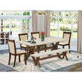 thumbnail image 2 of East West Furniture 6-Piece Kitchen Table Set Includes a Dinner Table and a Kitchen Bench with 4 Light Beige Linen Fabric Upholstered Chairs with Stylish Back - Distressed Jacobean Finish, 2 of 2