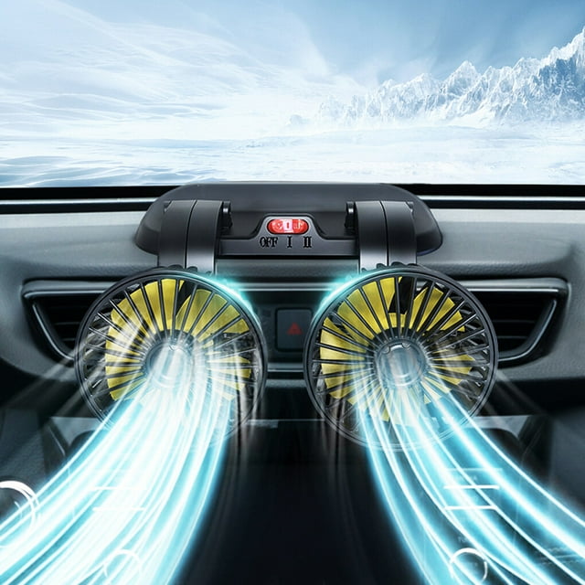 ziyahi Car Dual Head Dashboard Fan Foldable Rotary Replacement Mini Dual Head Mini Summer Cable Power Self-adhesive Cooling Fans Cooler 24V