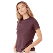 BELLA+CANVAS Women Heather CVC T-Shirt, Relaxed Fit, Short Sleeve Crew Neck, Heather Maroon, L