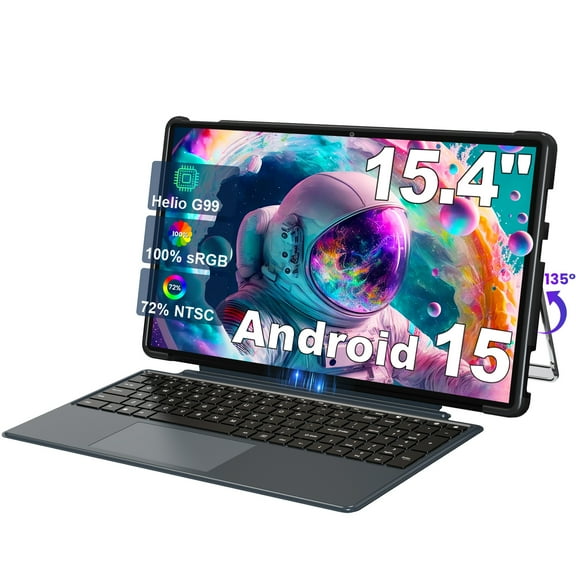 Golzer 15.4 inch Tablet, Android 15 Tablet with Helio G99 Octa-Core Processor(Beat Unisoc T618), 2 in 1 Tablets with Keyboard Stand Case, 8GB RAM 256GB ROM, 10000mAh, BT5.2, 4 Speakers, 2.4G/5G WiFi