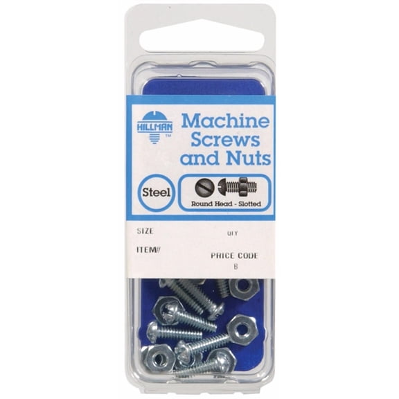 Hillman 7701 Zinc Plated Steel Machine Screws with Nut - pack of 10