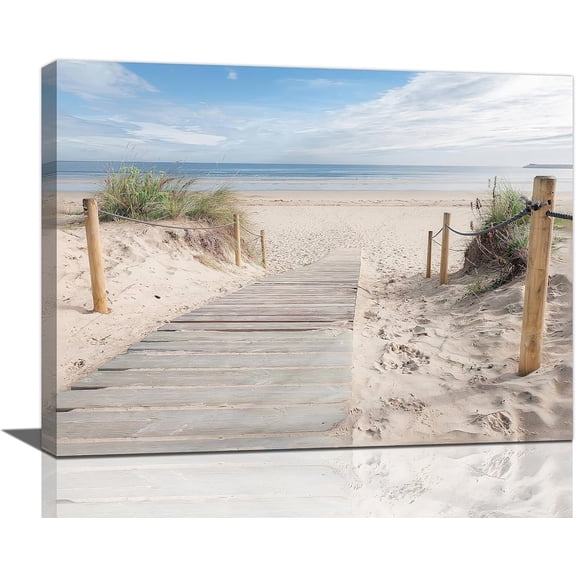 Beach Wall Art Coastal Pictures Wall Decor Beach Ocean Seascape Canvas Prints Blue Sky Sea Painting Bathroom Pictures for Wall Modern Artwork Home Decoration for Bathroom Bedroom Living Room 12×8 in
