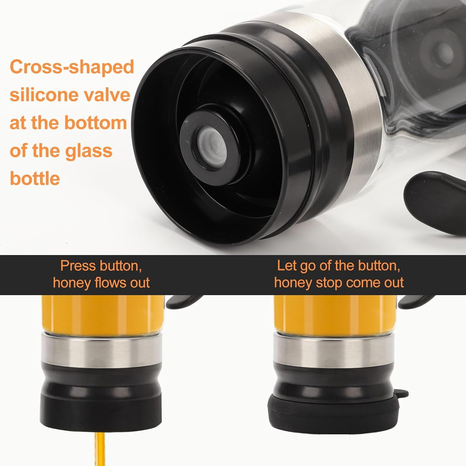 Glass Honey Dispenser with Stand – No-Drip Refillable Syrup Server for Honey, Agave and Salad Dressing