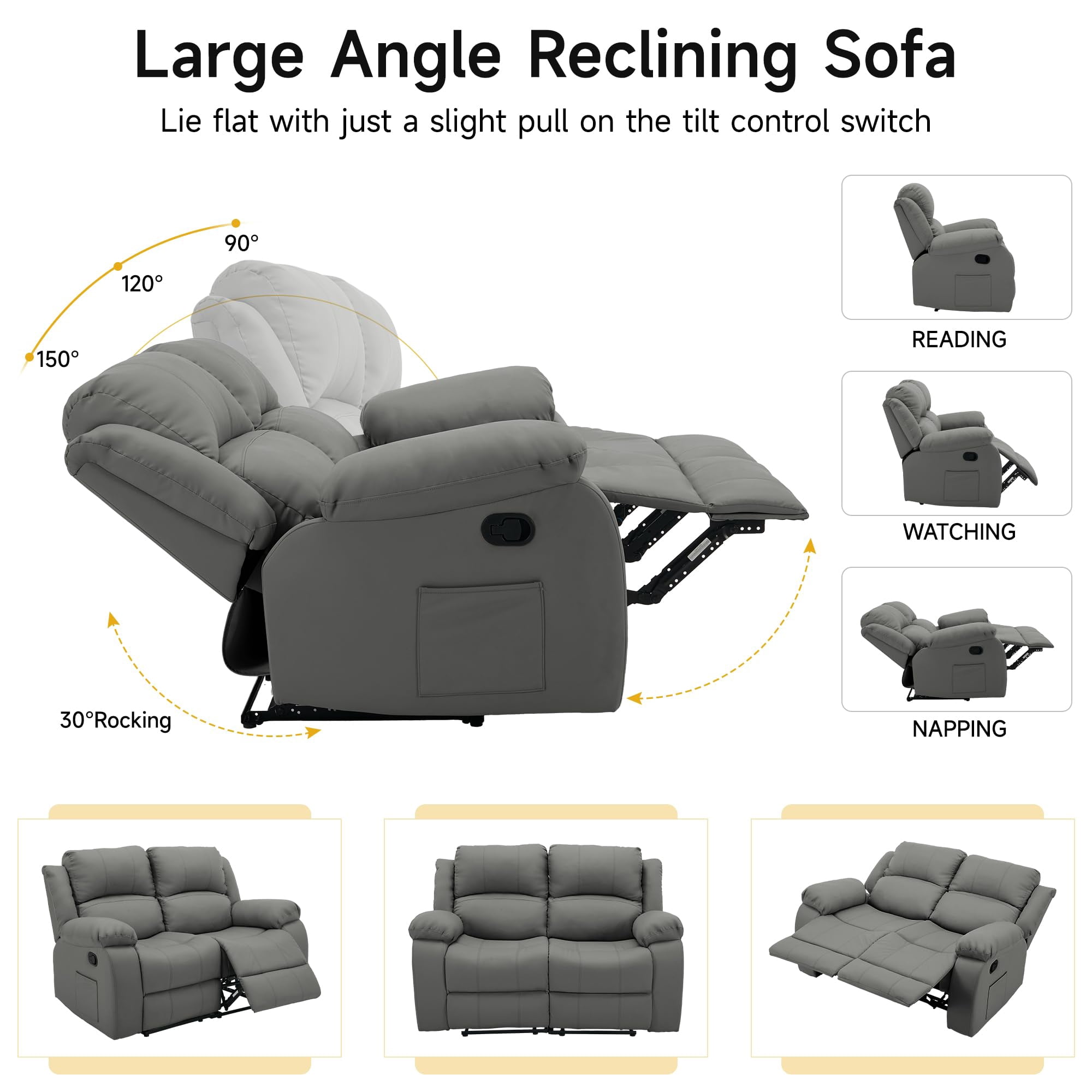 Reclining Couch Sleeper Sofa Set Chaise Lounge Chair Leather Recliner Couch Loveseat for Living Room, Theater Seating(Loveseat+Recliner,Beige)