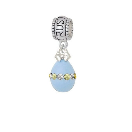 Easter Egg Bead - Light Blue Easter Egg with Multicolored Crystal Band - Trust In God Charm Bead