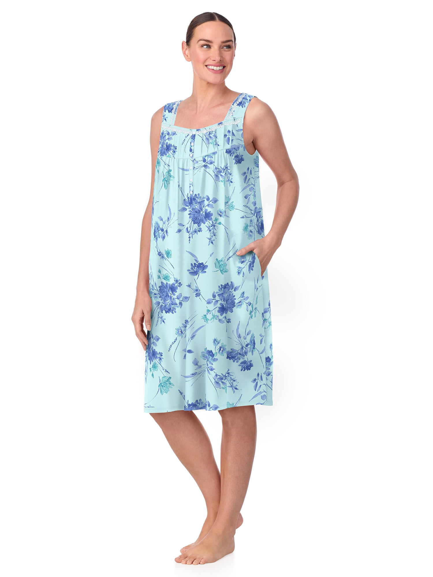 Aria Women's 100% Cotton Sleeveless 40" Nightgown, Sizes XS-5X