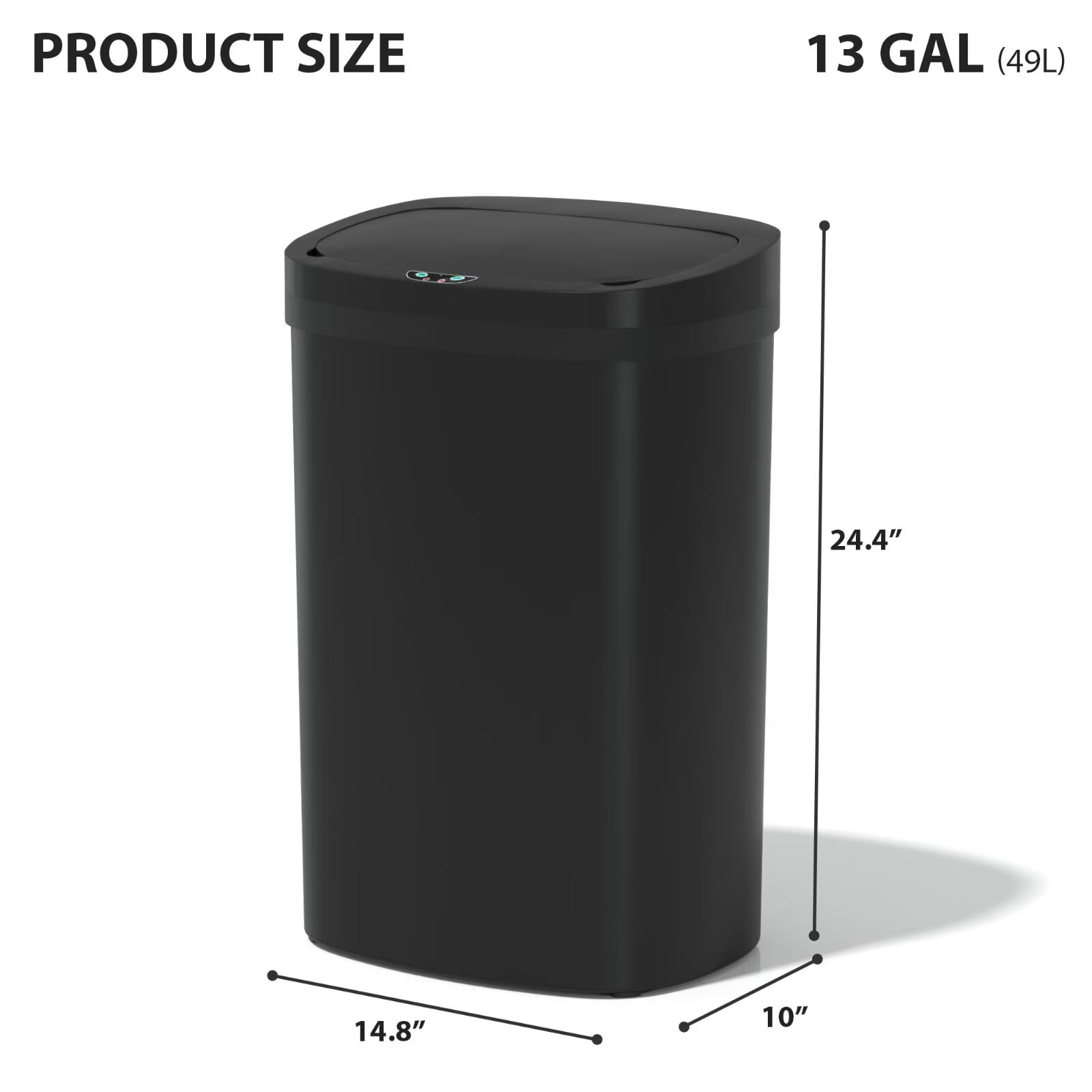 YRLLENSDAN Kitchen Trash Can 13 Gallon Size, Touchless Trash Can 13 Gallon, Motion Sensor Trash Can with Lid, Automatic Garbage Can 13 Gallon, Plastic Tall Trash Bin, Black