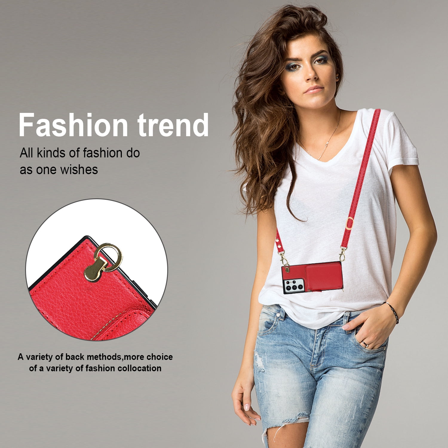 TECH CIRCLE For Galaxy S9 Wallet Case,Card Holder Phone Case for Women, Zipper PU Leather Purse Kickstand Folio Flip Case with Crossbody Strap for Samsung Galaxy S9 5.8" 2018,Red