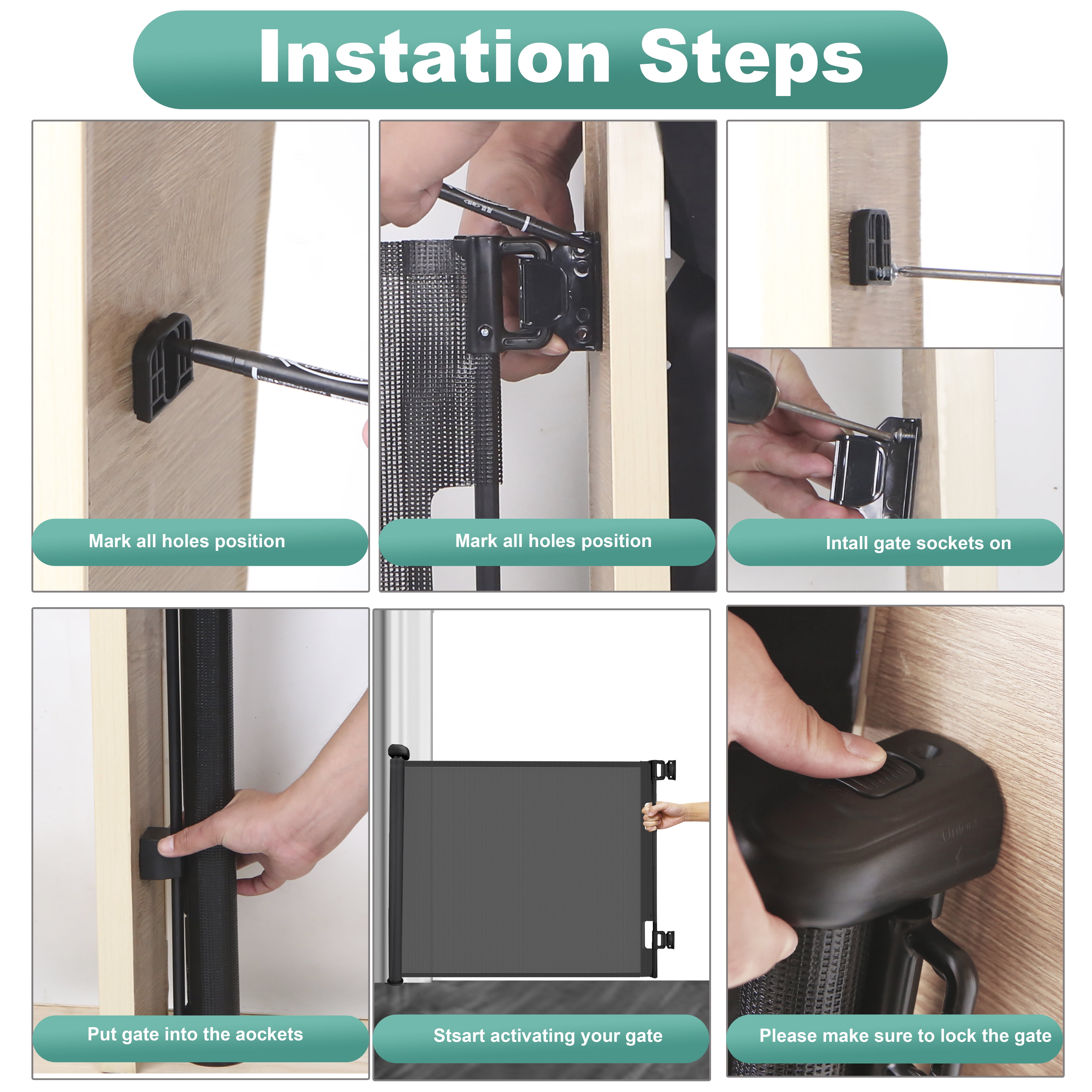 stusgo Retractable Baby Gate 33"x55"（1.4m）- Retractable Dog Gate (Black)