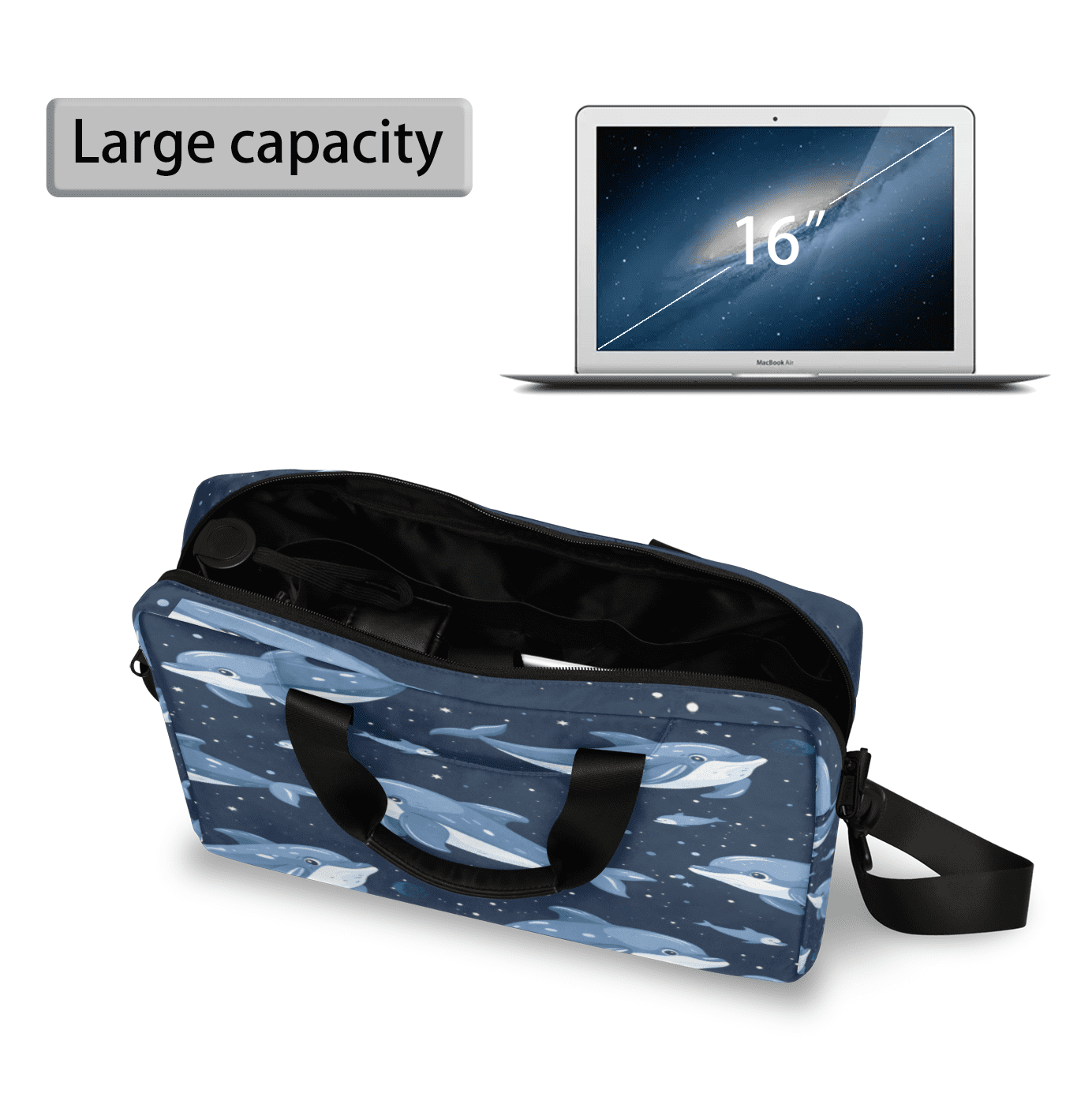 Herdesigns Dolphin Laptop Bag for Women Men, Computer Case Briefcase Messenger Bags, 15-15.6 inch Laptop Sleeve Shoulder Bag